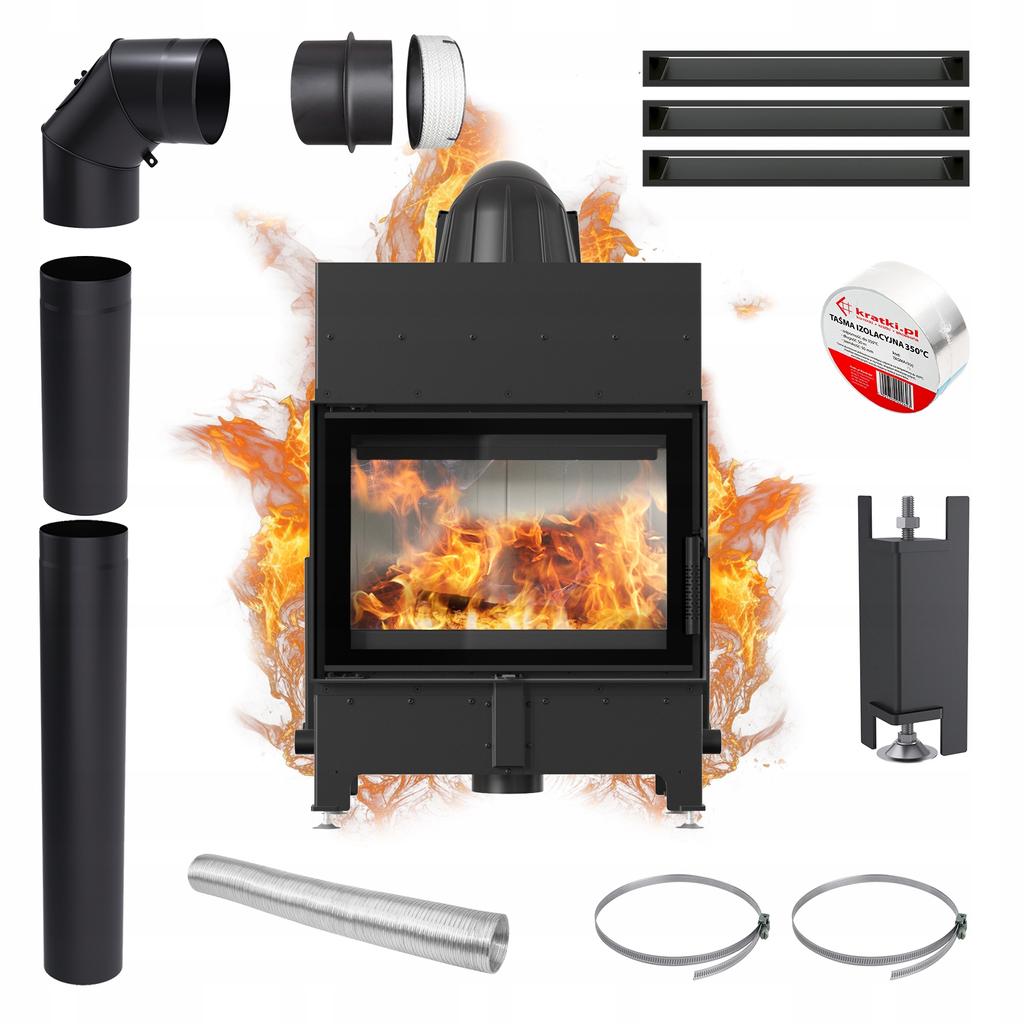 Air Fireplace Insert KRATKI FLOKI S 8kW Ø160 Recuperation Steel SET