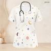 Women Plus Size V Neck Short Sleeve Scrub Top Boho Abstract Multicolor Heart Star Print Nurse Uniform Top