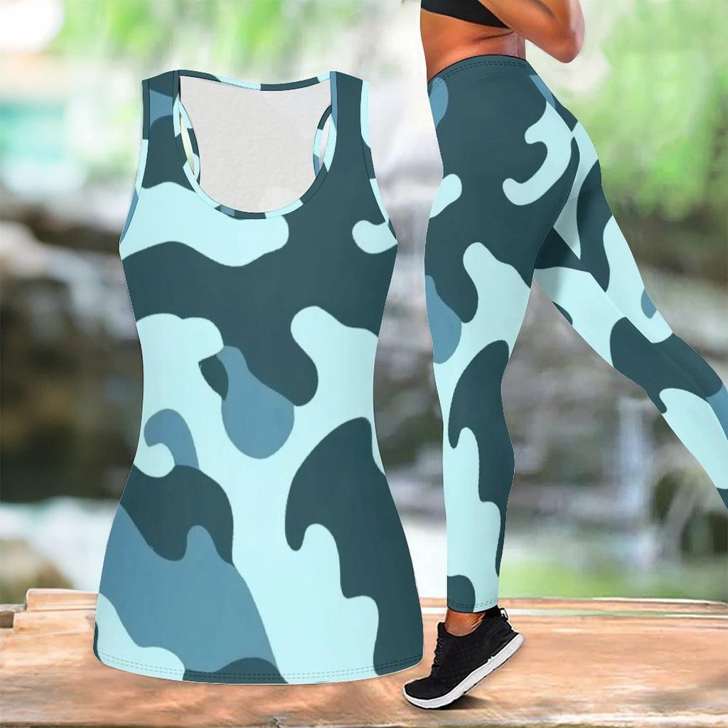 Camouflage-Print Yoga-Outfit für Damen Mode Workout-Leggings Fitness Sport Freizeit Yoga-Set Sportanzug
