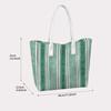 Green White Striped Tote Bag Large Capacity Daily Shoulder Handbag Casual Stylish Reusable Shopping Bag