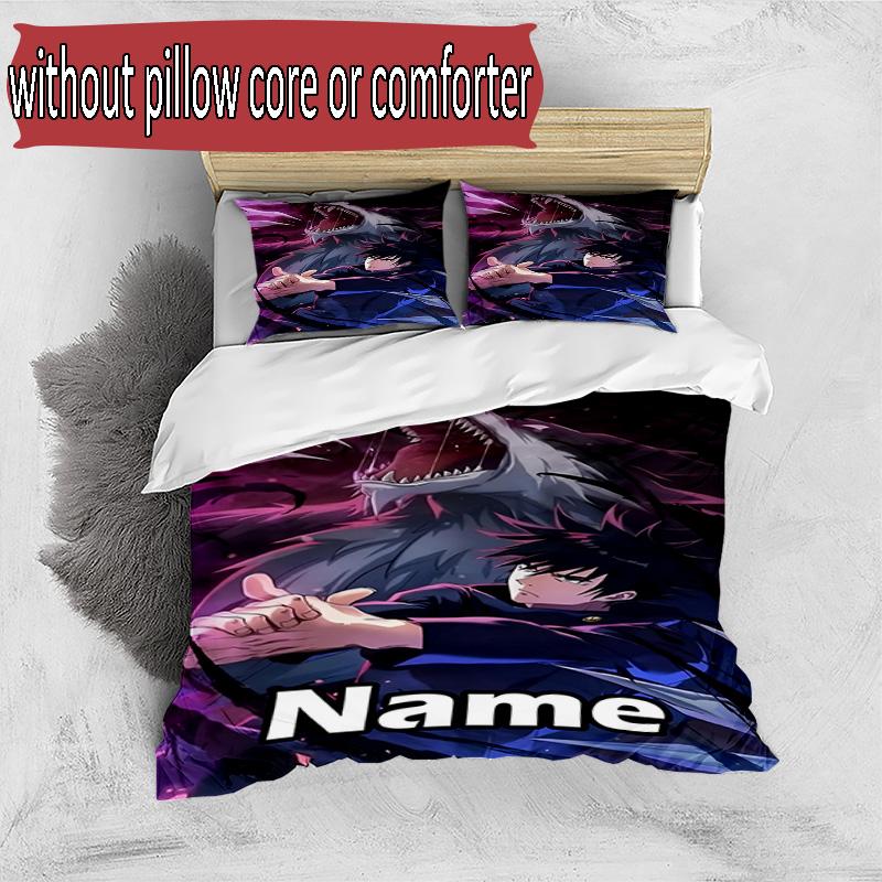 3pcs Duvet Cover Set (1*Duvet Cover + 2*Pillowcase, Without Core), Custom Name Jujutsu Kaisen Pattern Bedding Set, Home Bedroom Decor Gift