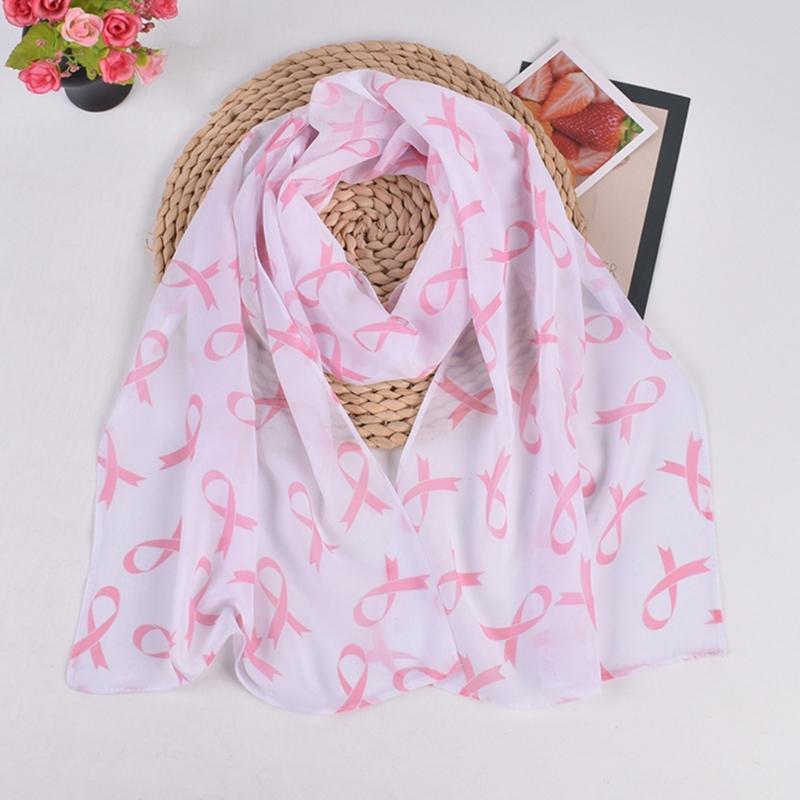 Classical Scarfs for Hot Summer Cool Neck Wrap Pink Ribbon Print Skin-friendly Scarves for Mother Sunproof Supplies