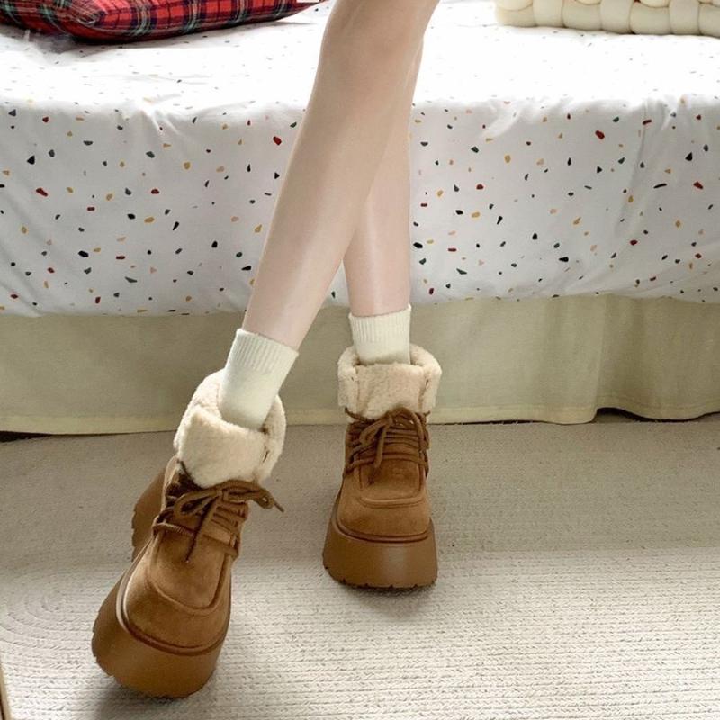 Winter Klobige Plateau Damen Pelz Schneestiefel Warm halten Dicke Sohle Warme Baumwolle Kurze Stiefeletten Schuhe Mujer