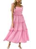 Womens Boho Floral Maxi Dress Smocked Bodice Tie Shoulder Ruffle Beach Dress