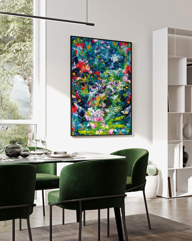 Poster abstraktes Gemälde in einem schwarzen Rahmen