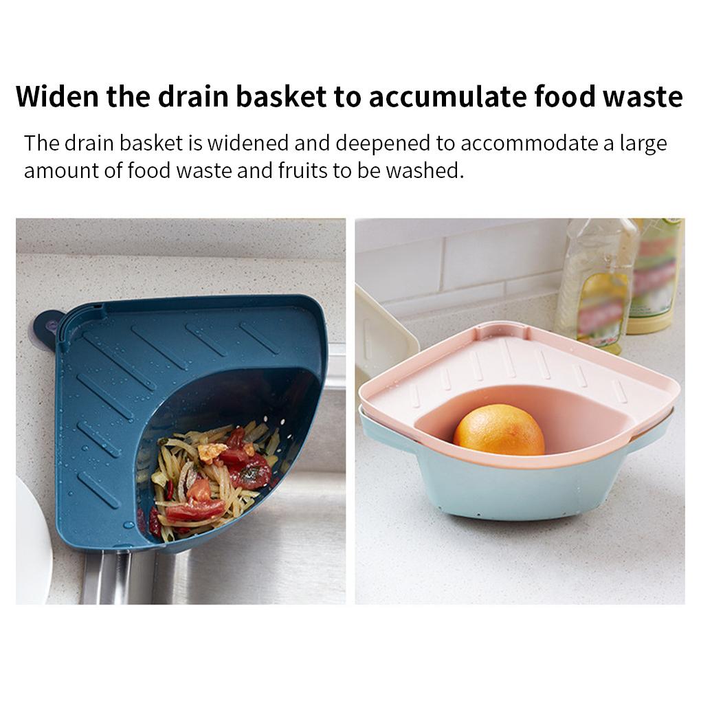 Sink Basket Triangular Draining Sink Rack Suction Cup Plastic Kitchen