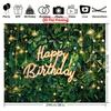 2D Flat Tropical Leaf Birthday Backdrop, Greenery Fairy Light Party Photo Booth Background