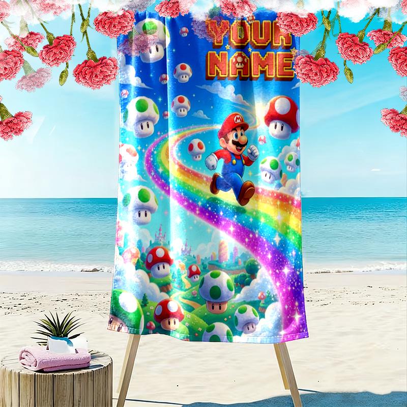 Name Custom Mario Print Beach Towel, Large Soft Quick Dry Towel for Beach Camping Swimming