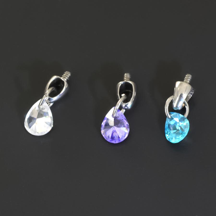 F136 Titanium Teardrop Bullet Head Lip Stud with Crystal Zircon Pendant for Ear Cartilage Piercing