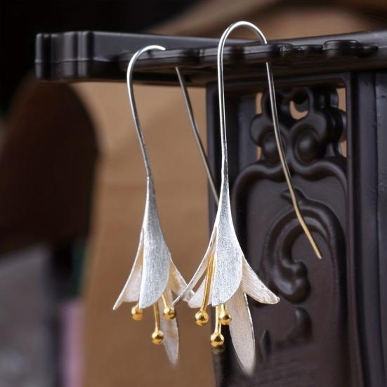 1 Pair Women Earrings Ethnic Style Plant Leaf Design Faux Obsidian Inlaid Hook Earrings Jewelry Gift Accessories