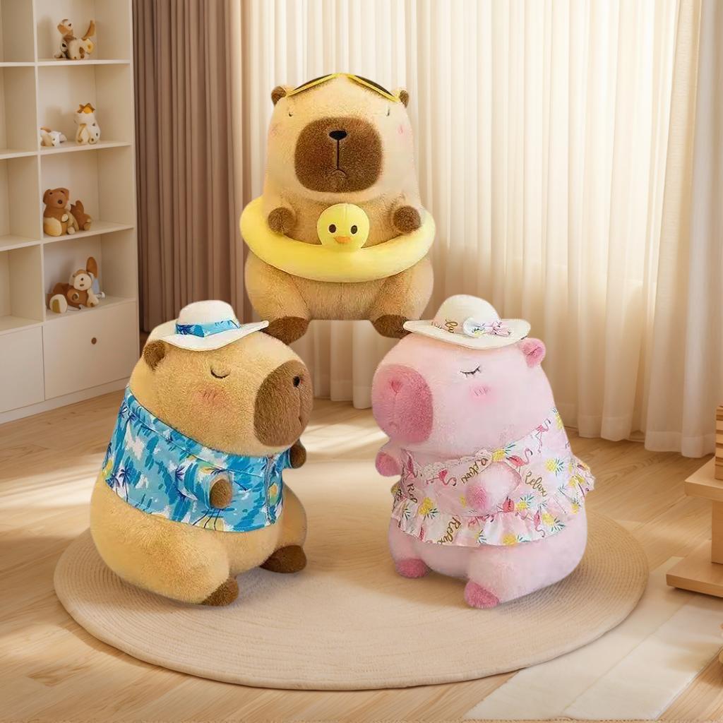 Gelber Enten-Schwimmring, Capybara-Plüschtier, niedliche Strandbekleidung, Capybara, Kawaii-Stofftier, Capybara-Geburtstags- und Reisegeschenk
