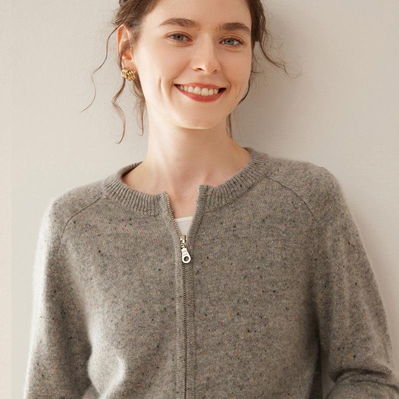 

Женский толстый кашемировый кардиган - Короткий, рукав реглан, двойная молния, вязаное пальто-свитер свободного кроя для осени/зимы. L