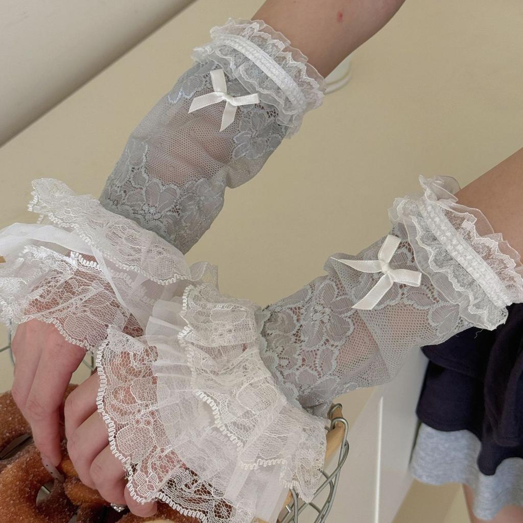 Elegant Lace Gloves With Rhinestone Bow Decor For Weddings Parties And Daily Outfits Soft Nylon Arm Sleeves