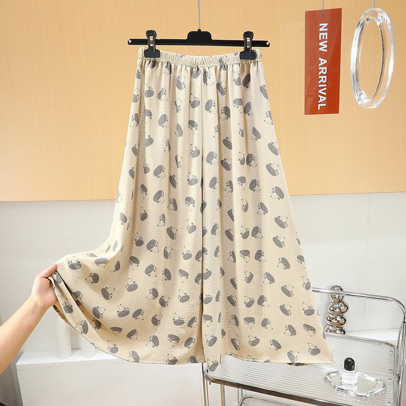 Cool cotton culottes, wide-leg pants, loose and drape, walking pants for home wear, thin legs, floral big swing a-word long skirt
