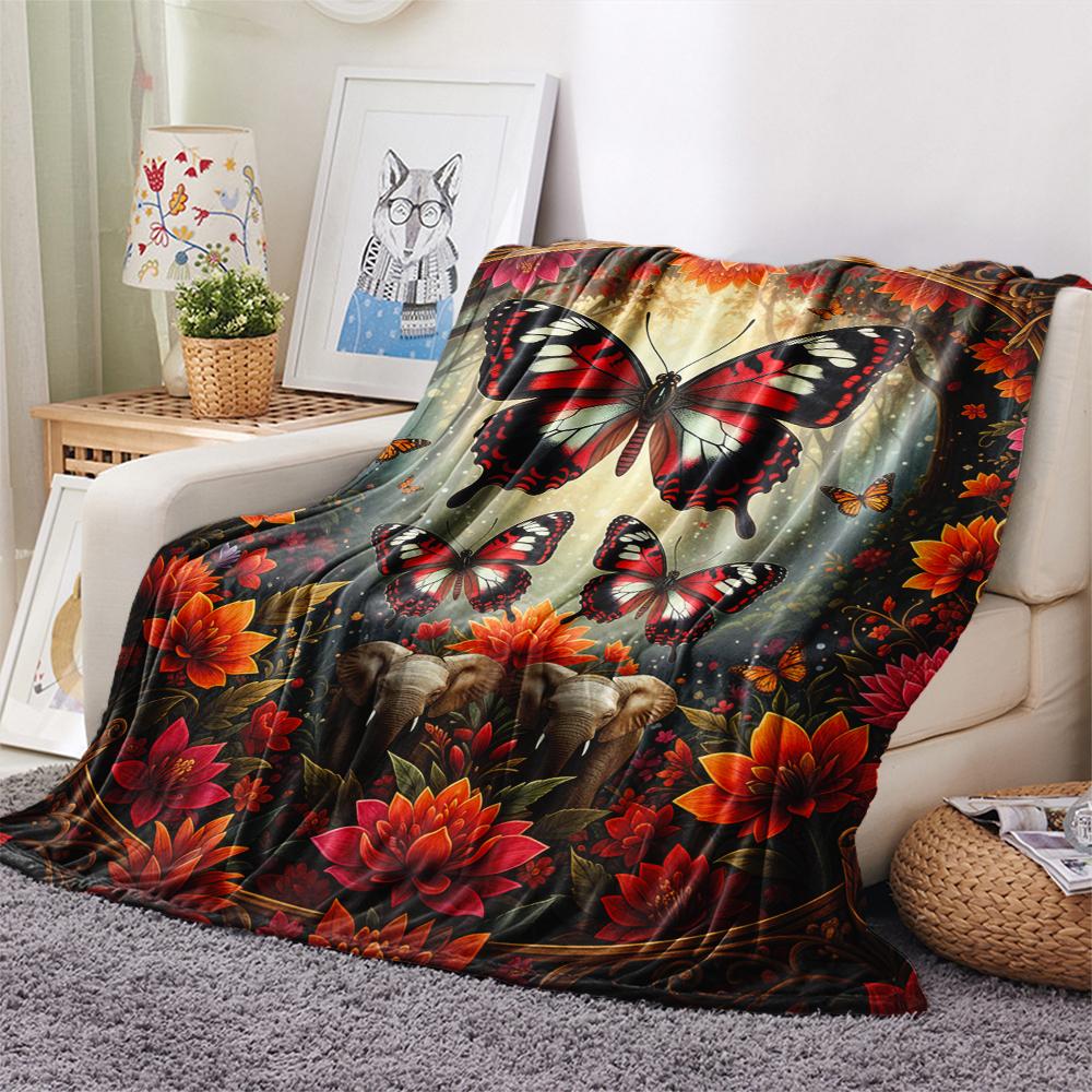 1PC 3D Butterfly Print Flannel Blanket, High Quality All Seasons, Home Decor, Warmth and Comfort, Perfect for Christmas Gifts