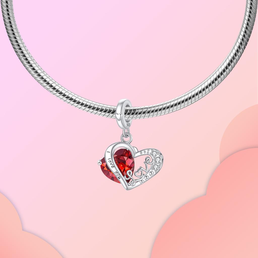 Authentic Original Charm Bead Components Bead Component Copper Metal Red Heart-shaped Zircon Love Pendant Bead Components Bird Bead Components