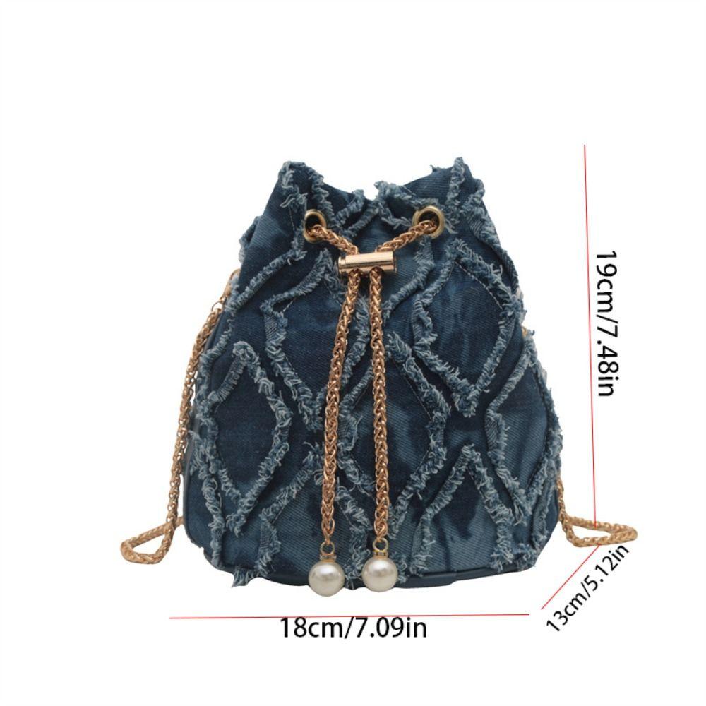 Chain Tassel Denim Crossbody Bag Handbag Cloth Shoulder Bag Elegant Denim Bucket Bag Wedding