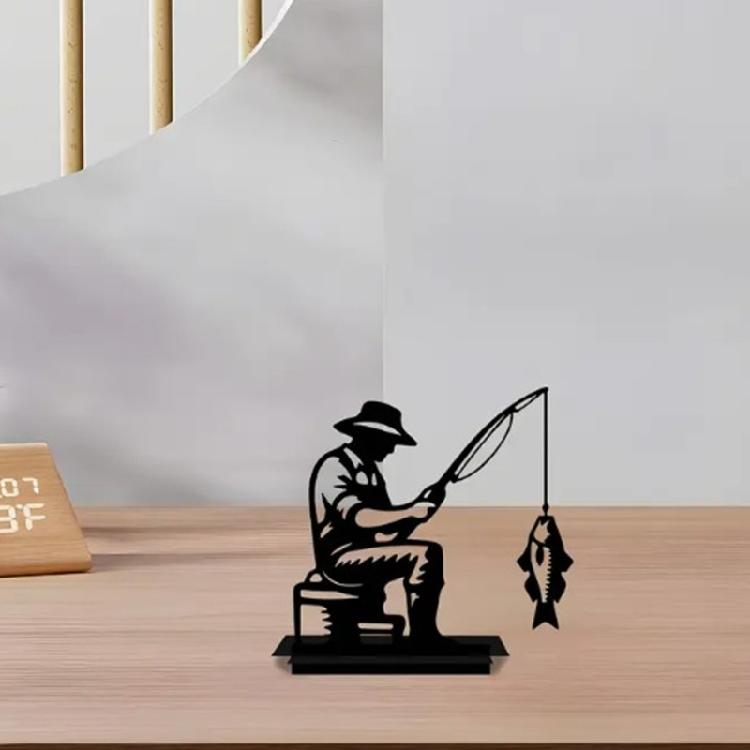 Escultura Clássica de Pescador em Ferro Fundido Ornamento Elegante de Mesa Presente Único Para Pescador Decoração de Casa Jardim