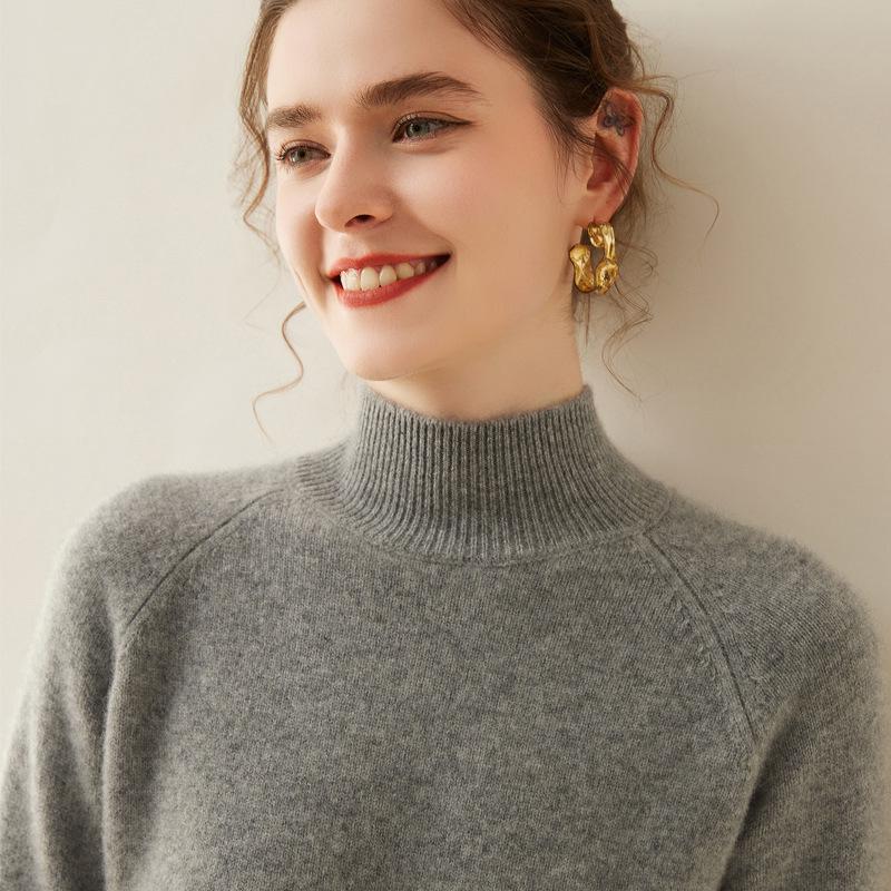 Women's Cashmere Half-High Collar Sweater - Thickened Wool Knit Base Layer for Autumn/Winter