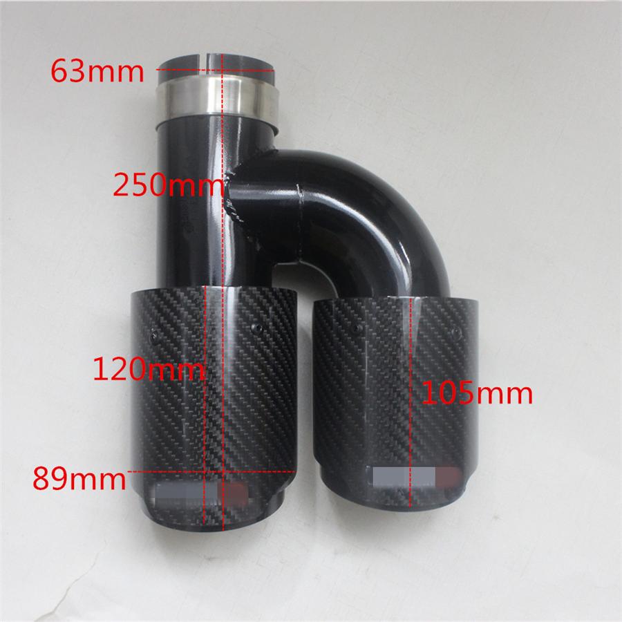 Universal Pair Left + Right Glossy 100% Real Carbon Fiber 63mm In 89mm Out Car SUV Dual Pipe  Exhaust Pipe Tail Muffler Tip Full Black