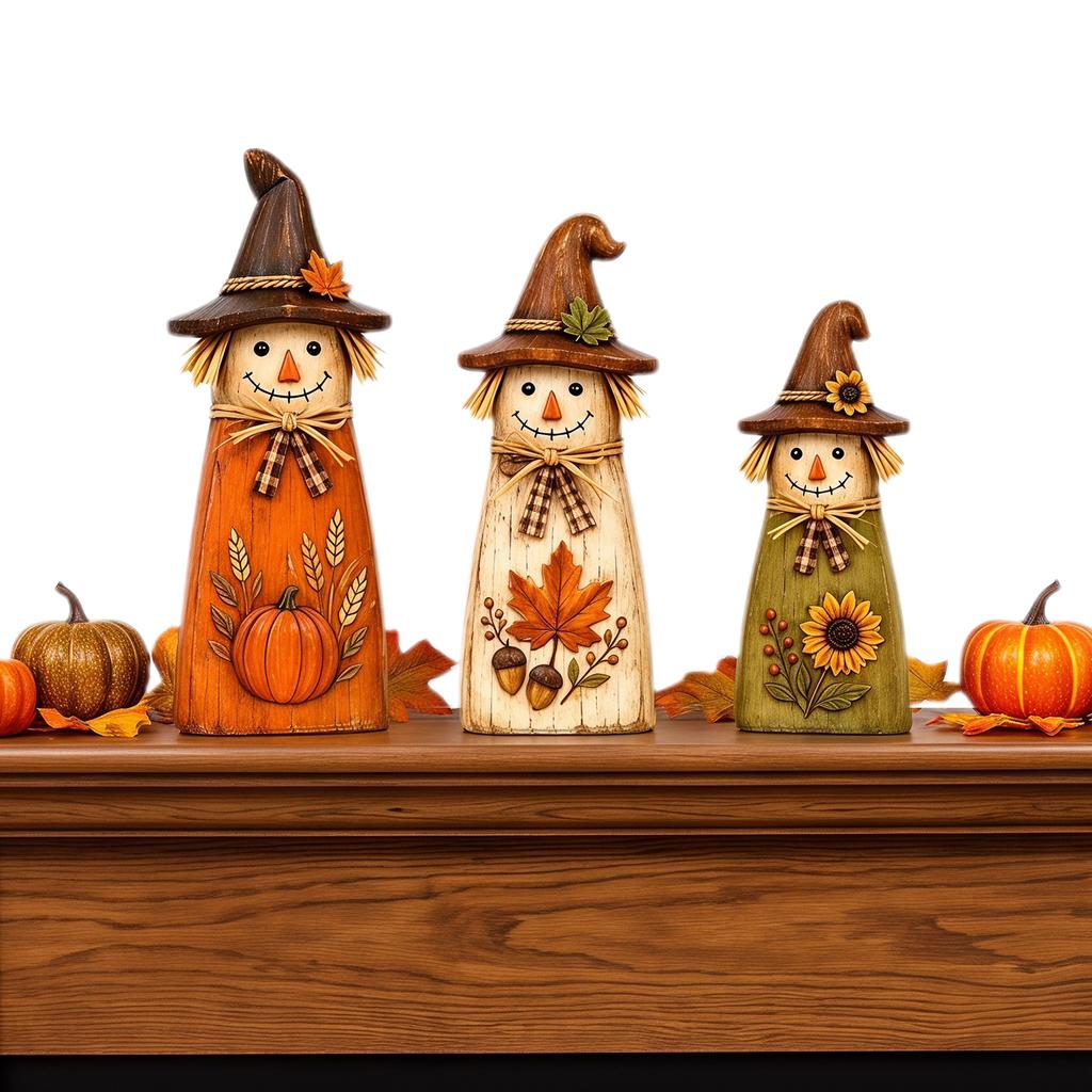3pcs Farmhouse Tabletop Autumn Decorations with Pumpkin Farmhouse Harvest Figurines for Mantels Shelves Entryway Tables