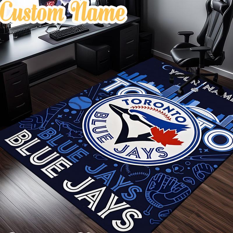 Custom Name Blue Jays Baseball Season Rug, Office Rug, Chair Rug, Carpet for Living Rooms, Doormat Game Rug Home Decor Christmas Gifts