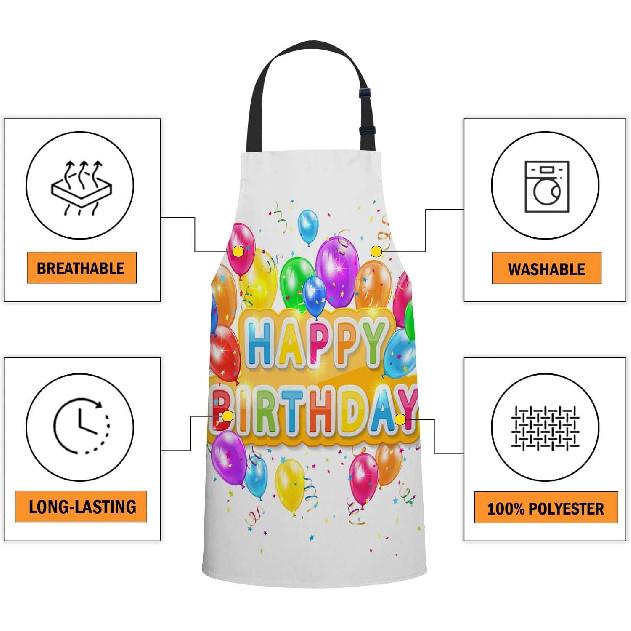 oFloral Happy Birthday with Balloons Apron Unisex Adjustable Bib Apron Cooking Kitchen Chef Women Men Aprons for Home Kitchen, Restaurant,Coffee