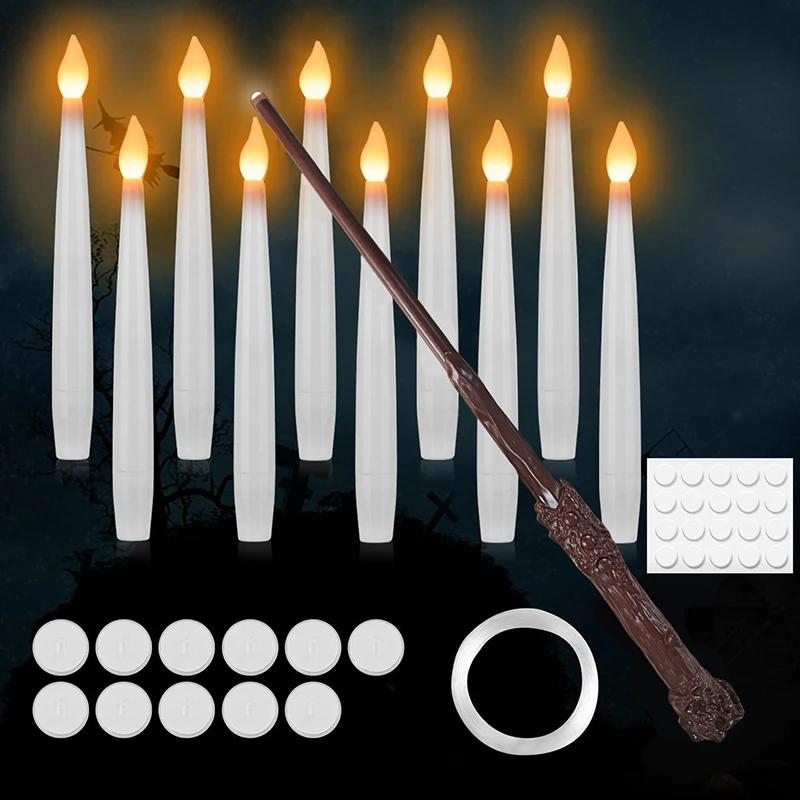 Halloween Decoration Floating LED Candles 10/20PC Flameless Flicker Candle with Magic Wand Remote Control For Christmas Birthday