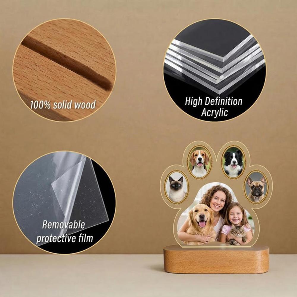 Custom Dog Paw Shaped LED Light Frame Personalized Multi-Photo Pet Picture Frame Unique Memorial & Keepsake Gift for Dog Lovers
