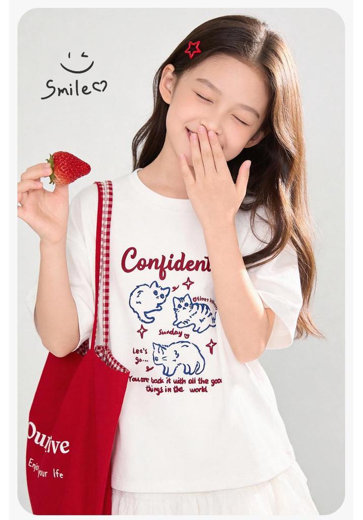 Girls' Stylish White Short-Sleeve T-Shirt for Teens and Big Kids - Lightweight Summer Top.