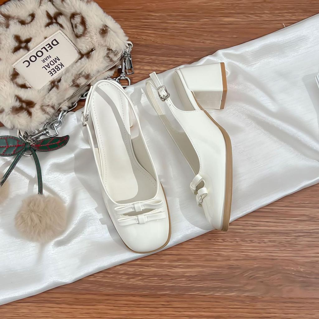 High heels are not tired of feet, high-end sense thick heel Mary Jane shoes women's 2025 new silver single shoes women's summer soft sole rear empty