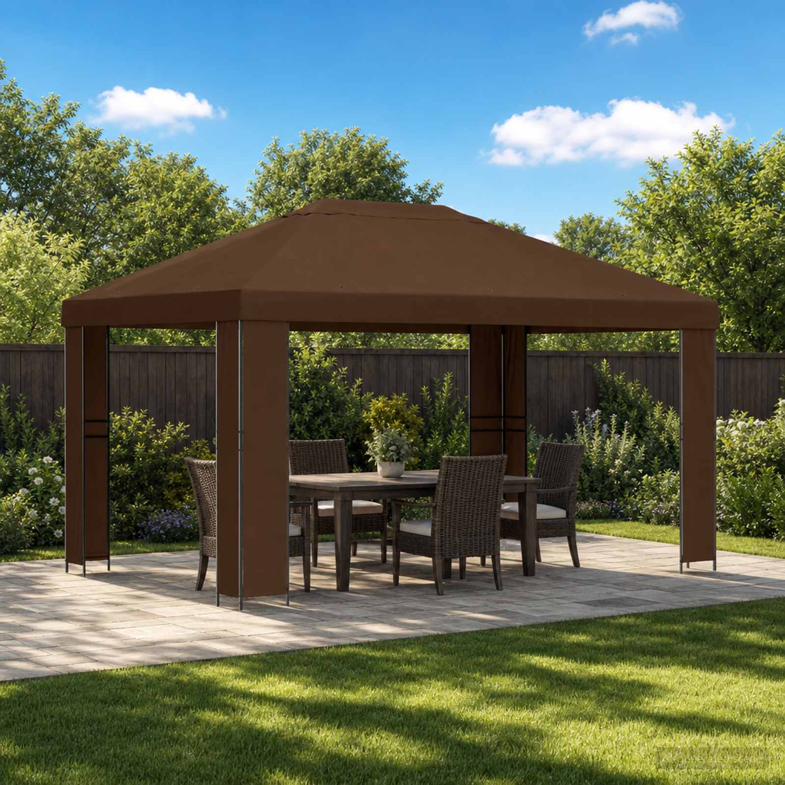 Pavillon 4 x 3 m Braun Polyester und Stahl 190 g/m²
