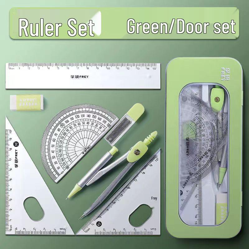 7-Piece Student Exam Ruler Set: Compass, Protractor, Triangle, and Straight Ruler