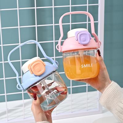 Large Capacity Cute Straw Plastic Cup 830ml Student Sports Kettle Gift Milk Tea Bucket Handle Outdoor Drinking Glass