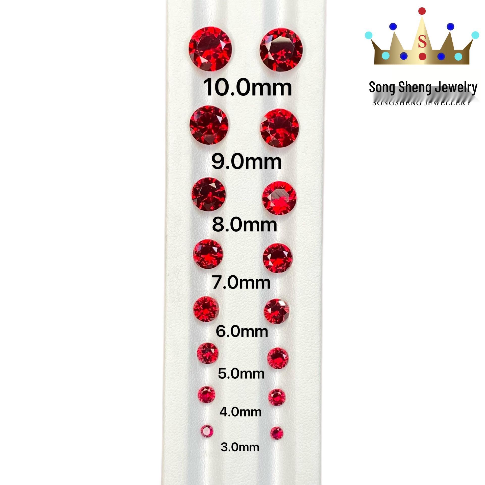 Pigeon Blood Red Ruby Corundum Ring with Round Brilliant Cut Stone and Side Inlays 5.0mm Round