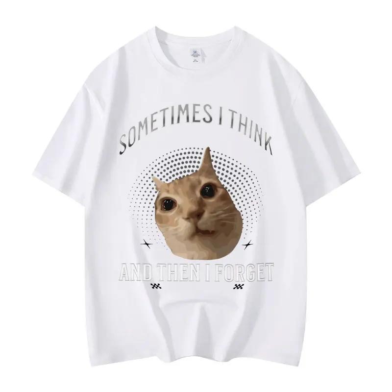 

Summer Hot Sale Sometimes I Think and Then I Forget Funny Cat Meme Graphic TShirt Casual Cotton Tee Versatile Streetwear S
