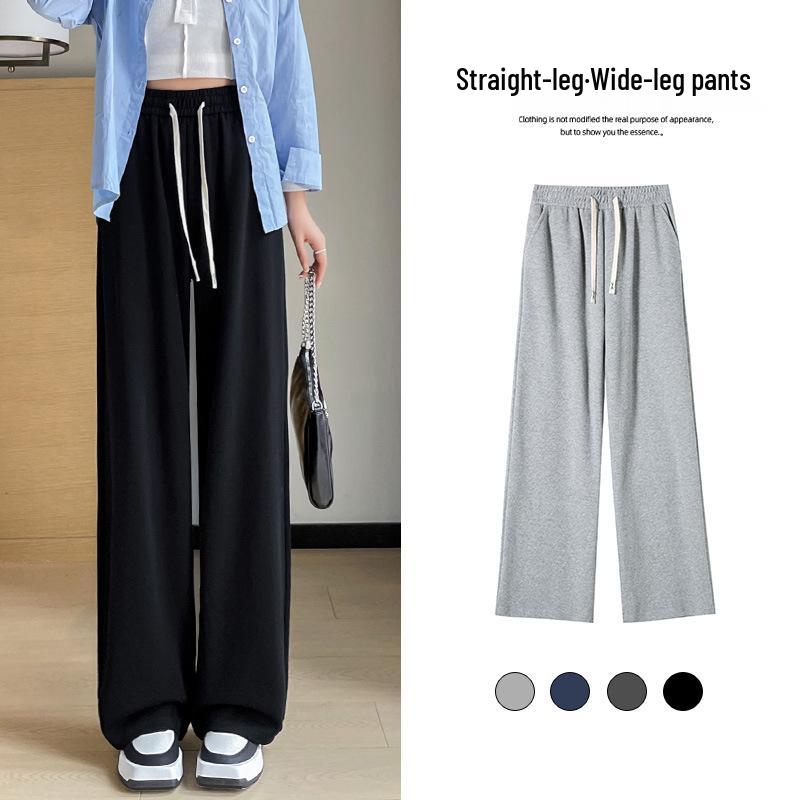 

Women s 2025 Spring/Fall Straight Wide-Leg Drawstring High-Waisted Floor-Length Slimming Sweatpants M (96-110 lbs)