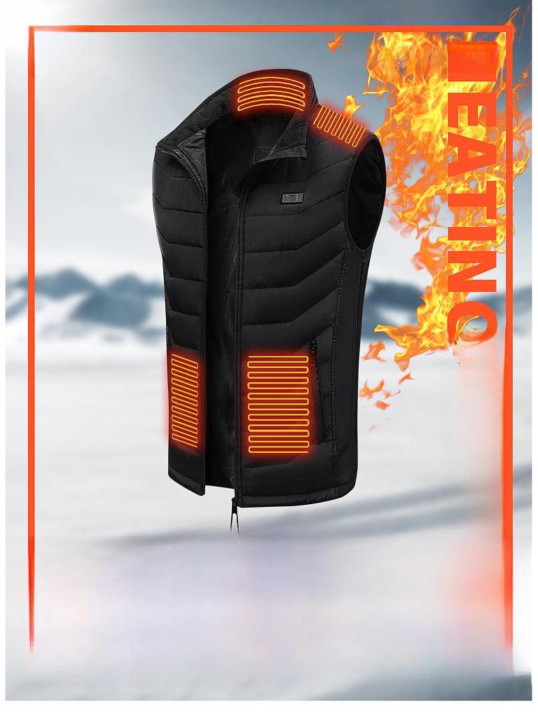 Adjustable Electric Heating Vest with USB, Cotton, Stand-Up Collar, Loose Fit, Large Size