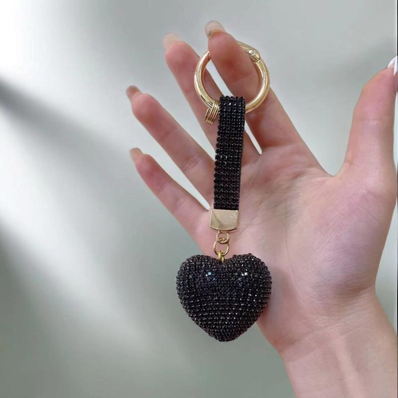 Fashion Rhinestone Heart Keychain Pendant Lovely Hanging Decorations Keyring Charm for Purse Bag Backpack Handbag