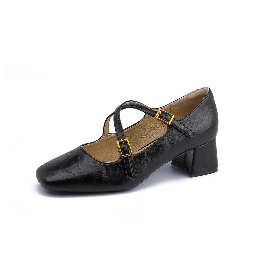 Grape Mother Retro Single Shoes Women's 2025 Spring New Mary Jane Square Head Women's Shoes French Soft-soled High Heels Outer Wear