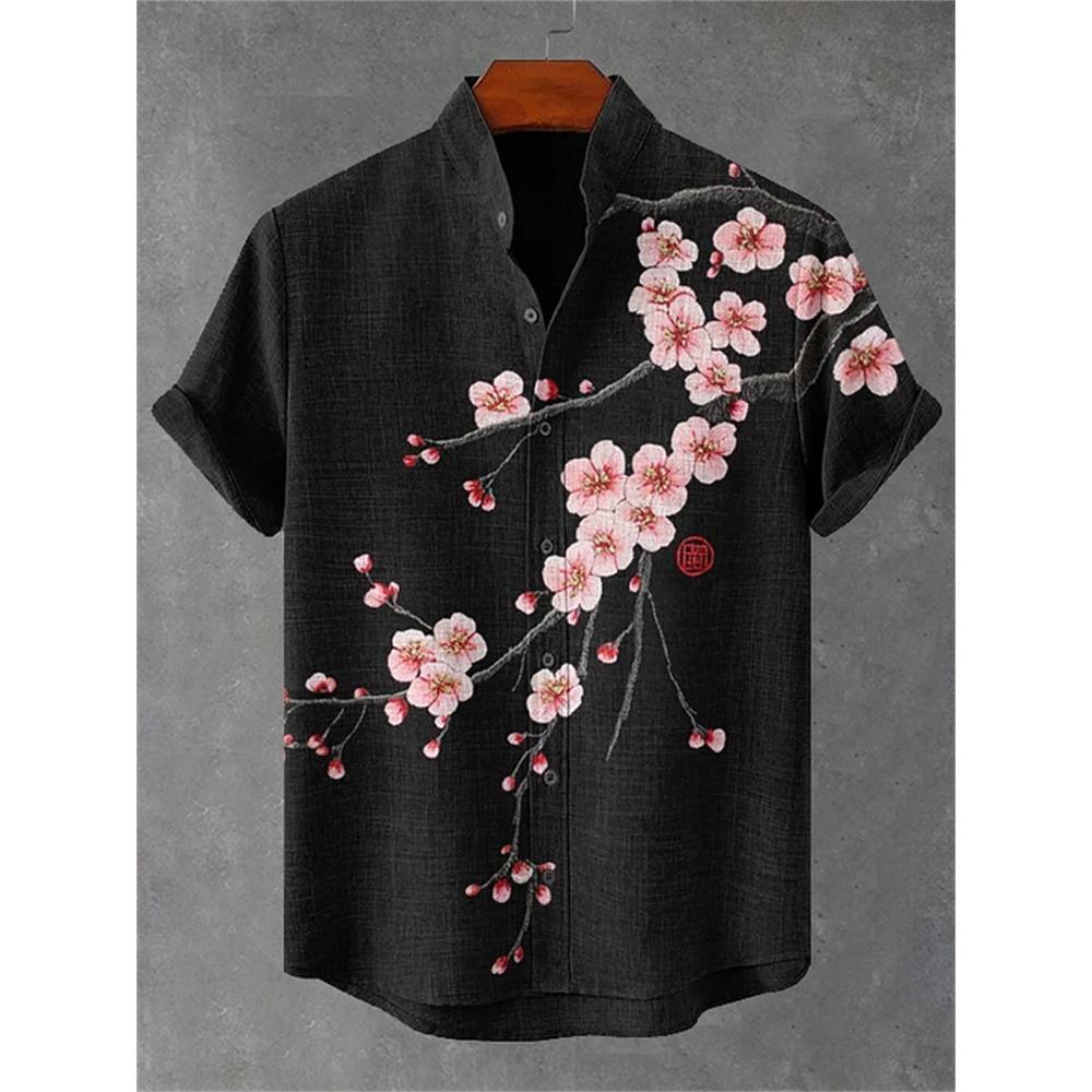 Camicia da Uomo a Maniche Corte con Stampa Ondulata, Design alla Moda, Top Estivo da Uomo, Camicia Hawaiana Casual Trendy per le Vacanze