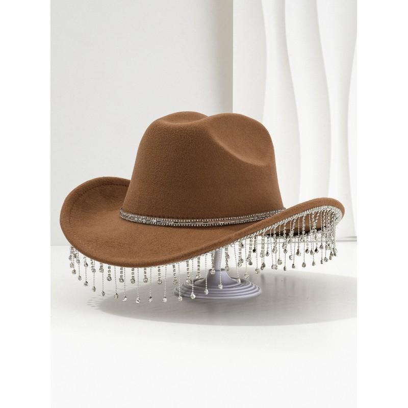 Unique Sweet Party Hat With Square Rhinestone Chain Tassel Music Events