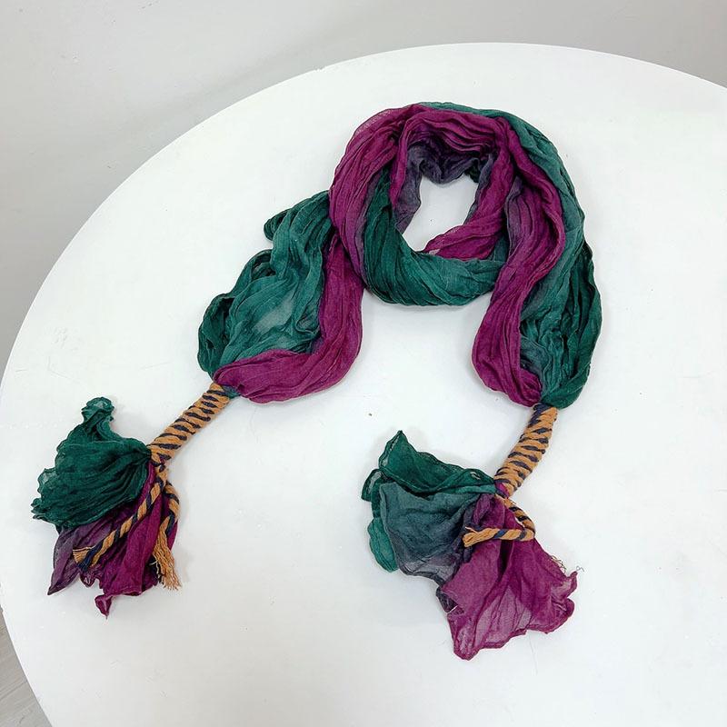 Retro Pleated Color Matching Gradual Change Scarf Soft Versatile Slender Silk Scarf Women'S Warm Neck Scarf Shawl