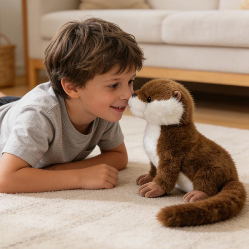 Peluche Lontra Compagno Coccoloso Morbido Soffice Sdraiata Realistica Bambola Lontra Calda Soffice Animale da Abbraccio per Bambini Bambola Animale Regalo Carino