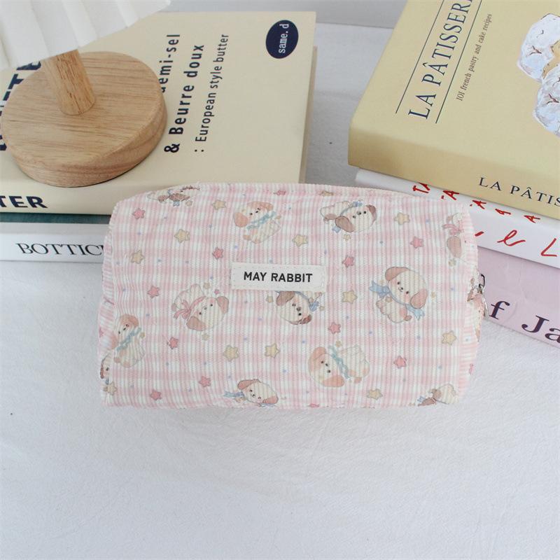 New Corduroy Makeup Bag Women's Cosmetics Organizer Student Pencil Case Cute Cartoon Stationery Pouch Inner Bag Travel Wash Bag