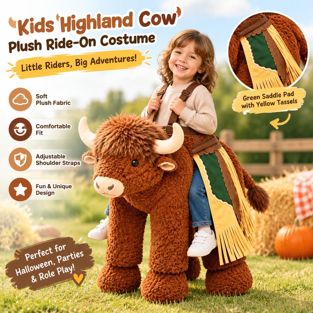 Kids Highland Cow Plush Ride-On Costume