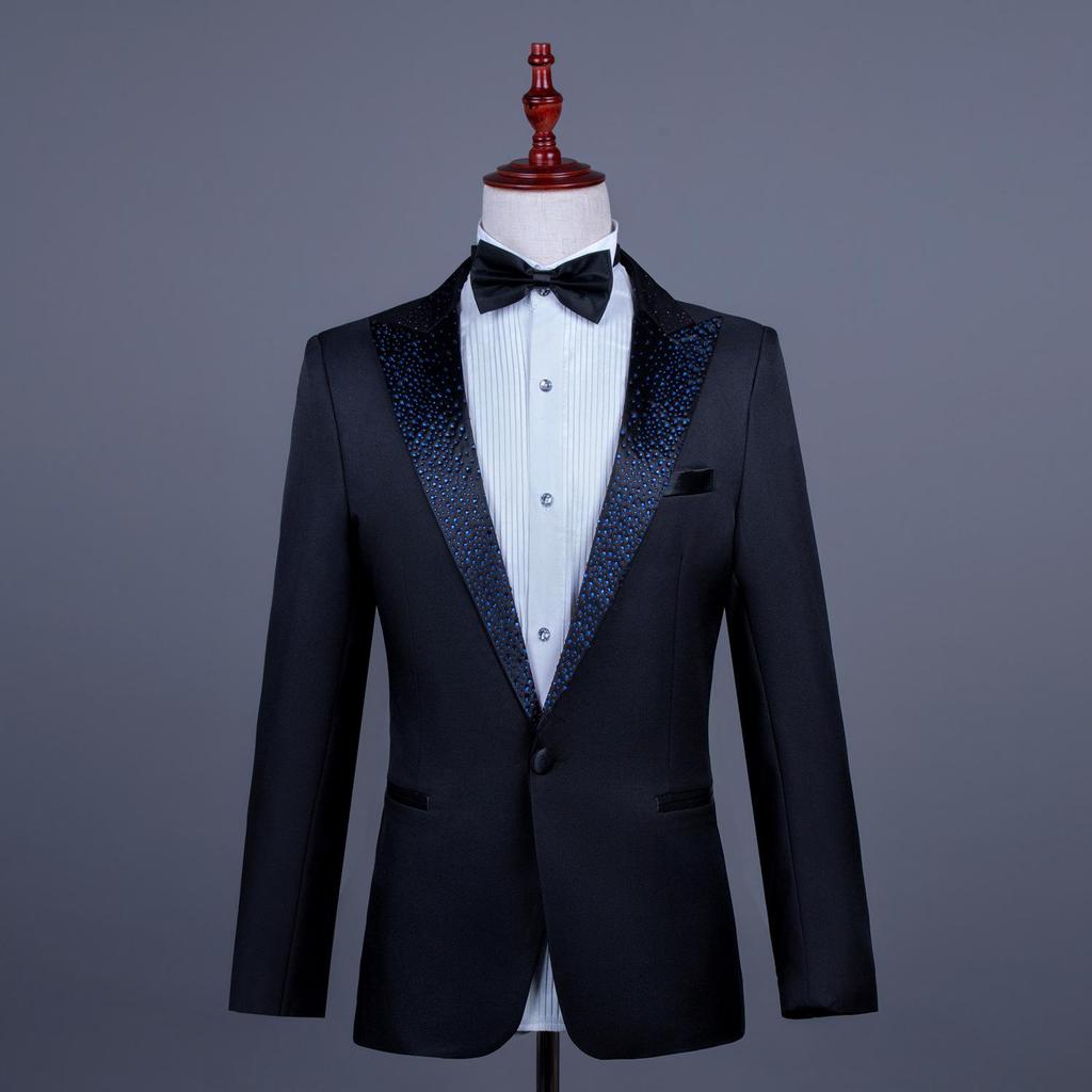 Men's Single-Breasted Rhinestone Suit Set for Banquet and Performance