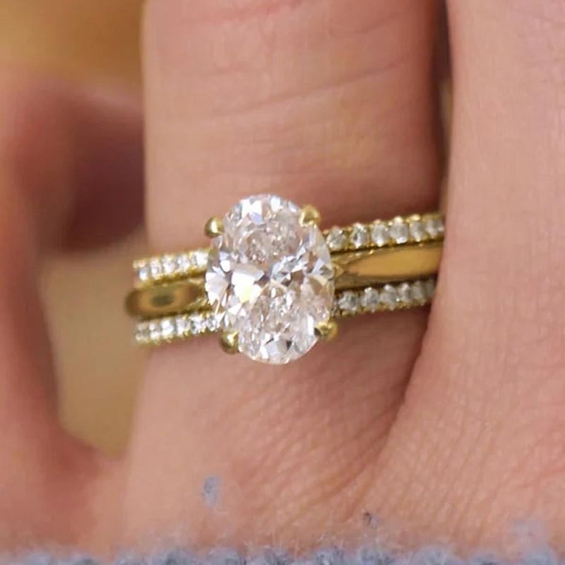 3Pcs Set Oval Cubic Zirconia Rings for Women Luxury Fashion Detachable Wear Lady Jewelry Bridal Wedding Band Accessories