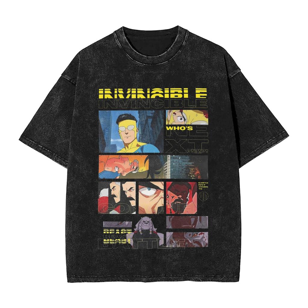 Manga Invincible T Shirt Allen the Alien Print T-shirt Washed Cotton Oversized T-Shirts for Men Women Clothing Short Sleeve Tees