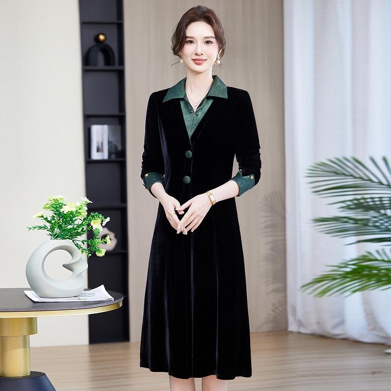 

Spring V-Neck Gold Velvet Long Sleeve Dress for Middle-Aged and Elderly Women 5XL (suggested weight 143-155 jin)